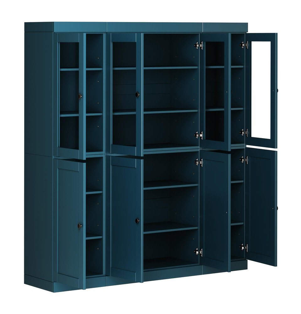 72" Teal Blue Solid Wood 8 Pantry Or Storage Closet