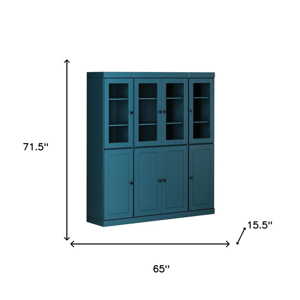 72" Teal Blue Solid Wood 8 Pantry Or Storage Closet