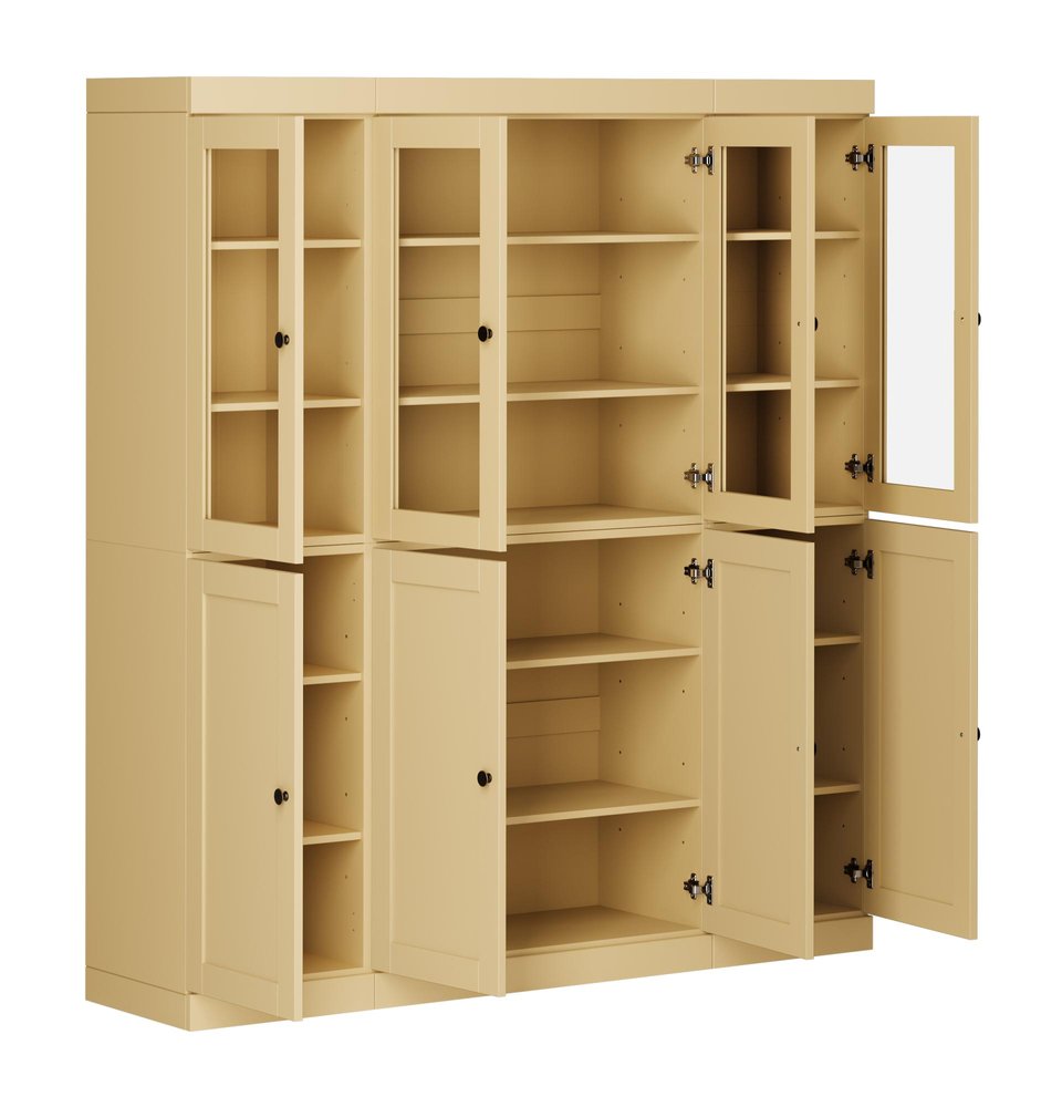 72" Yellow Solid Wood 8 Pantry Or Storage Closet - with Adjustable Shelves