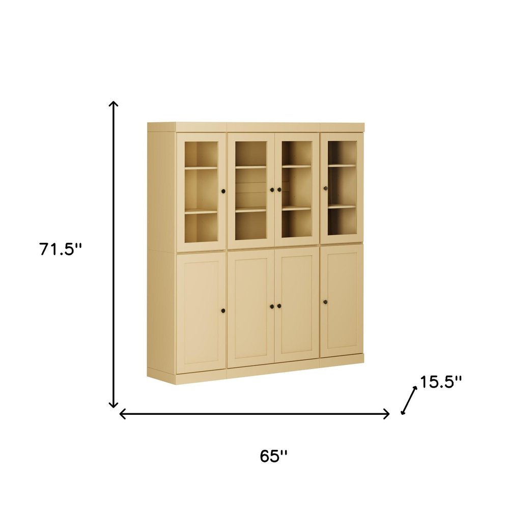 72" Yellow Solid Wood 8 Pantry Or Storage Closet - with Adjustable Shelves