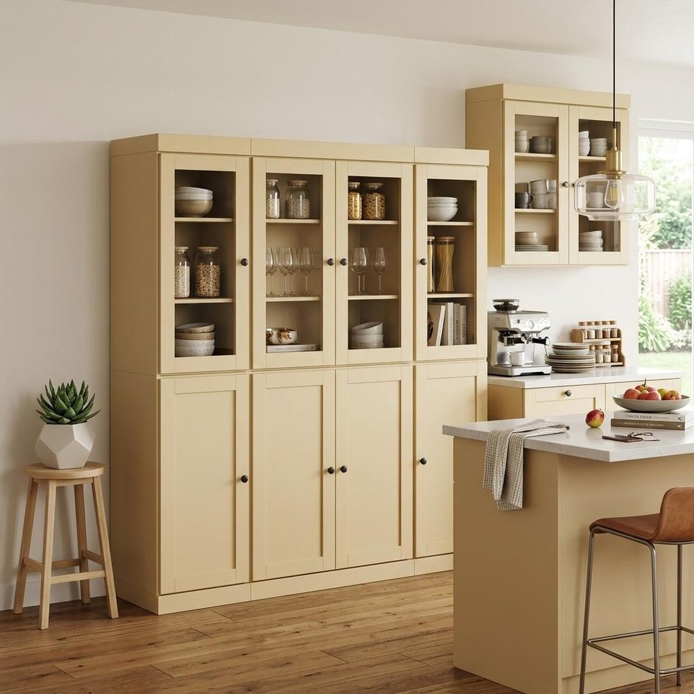 72" Yellow Solid Wood 8 Pantry Or Storage Closet in a home interior