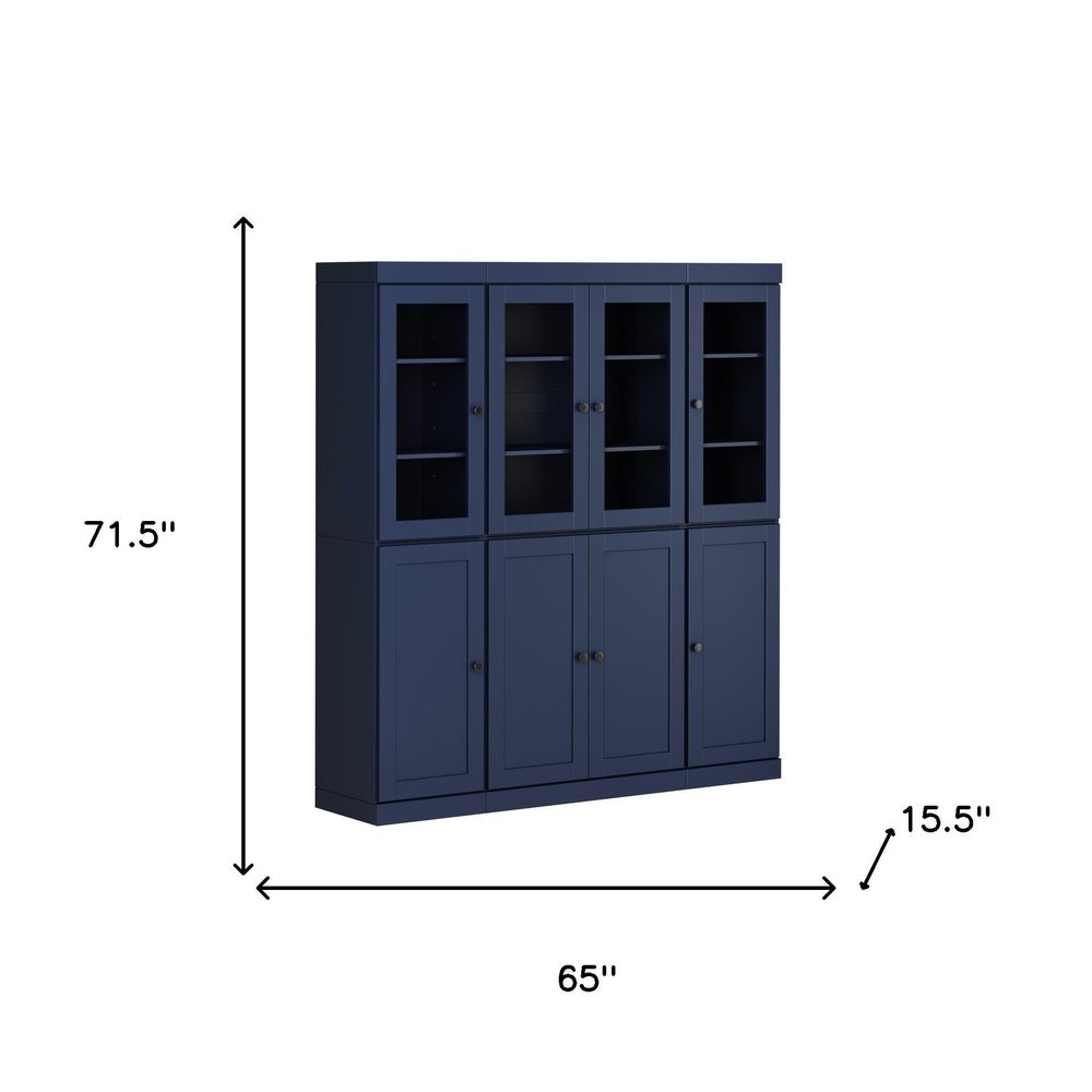 72" Navy Blue Solid Wood 8 Pantry Or Storage Closet