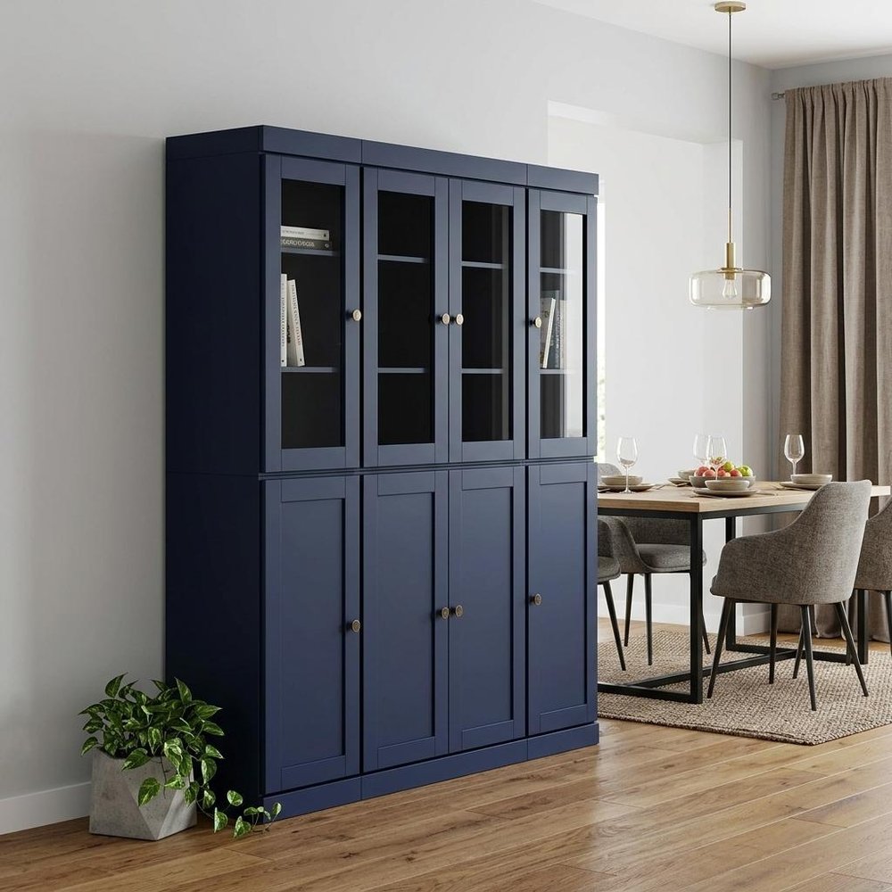 72" Navy Blue Solid Wood 8 Pantry Or Storage Closet