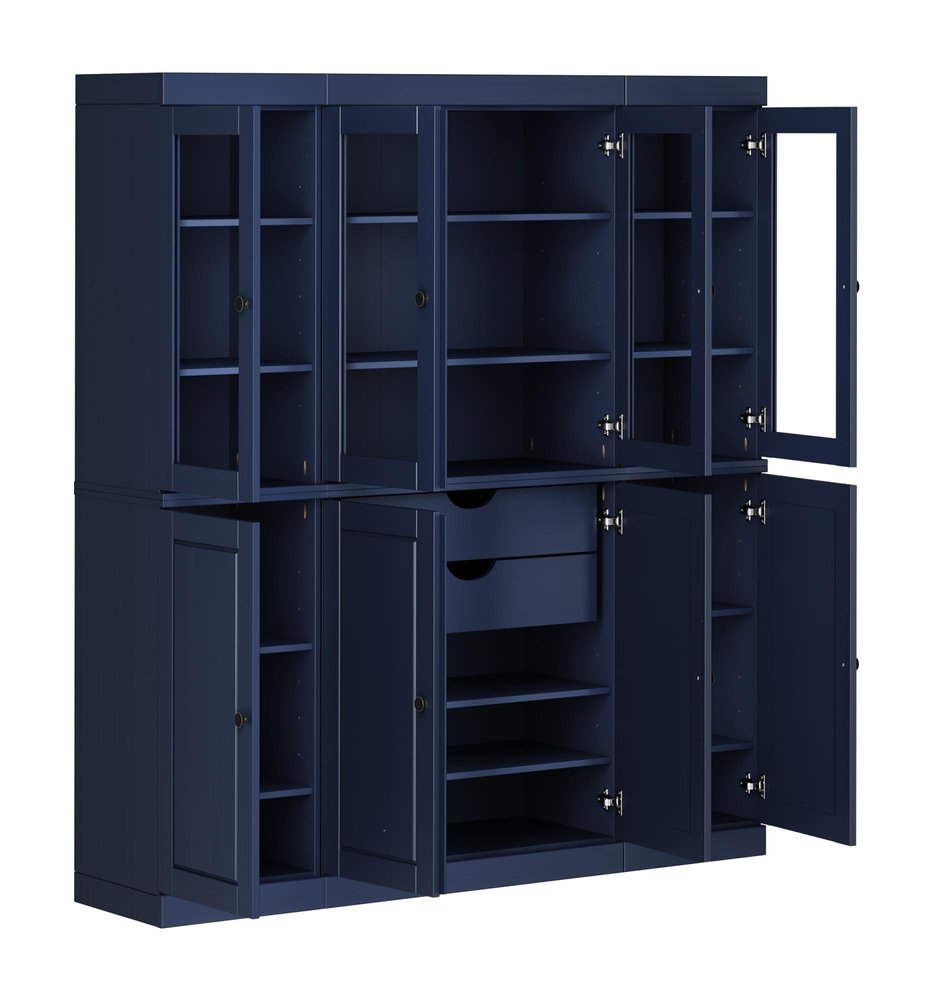 72" Navy Blue Solid Wood 8 Two Drawer Pantry Or Storage Closet