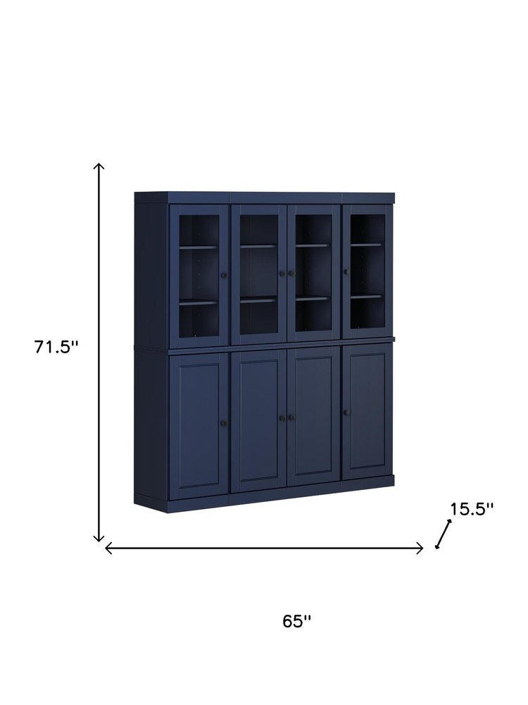 72" Navy Blue Solid Wood 8 Two Drawer Pantry Or Storage Closet