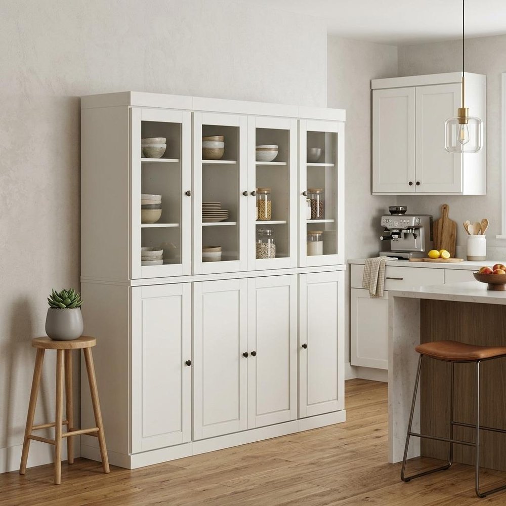 72" Off White Solid Wood 8 Two Drawer Pantry Or Storage Closet