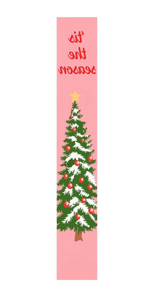 59" Green Pink And White Solid Wood Christmas Christmas Tree Porch Sign