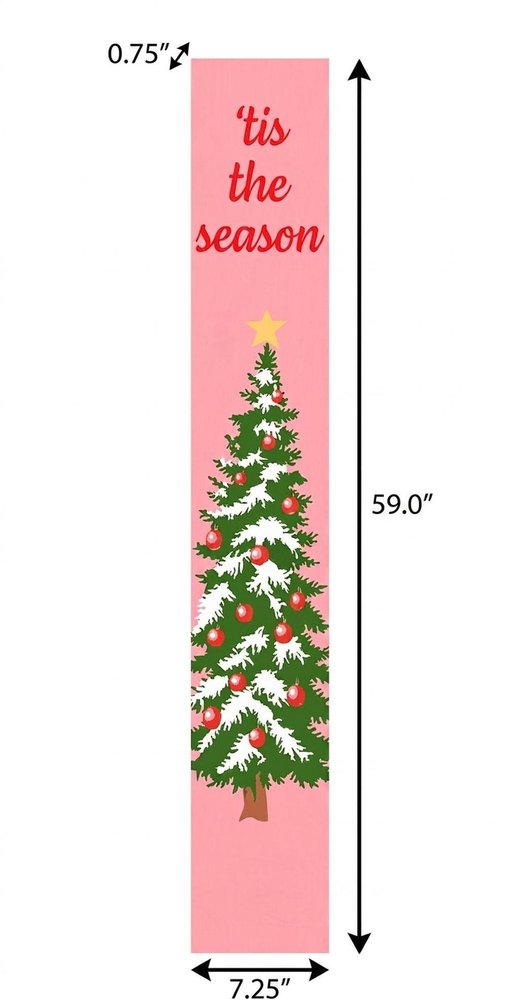 59" Green Pink And White Solid Wood Christmas Christmas Tree Porch Sign