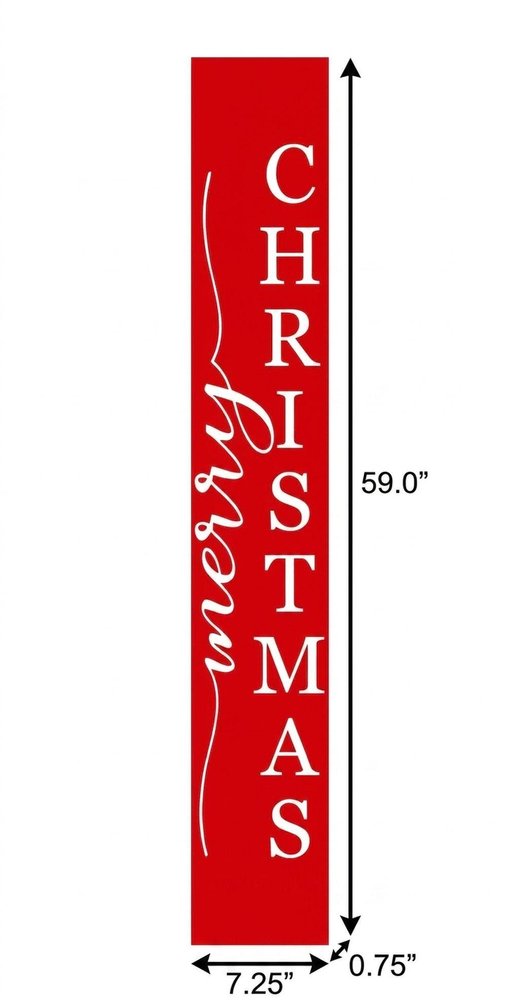 59" Red And White Solid Wood Merry Christmas Christmas Snow Scene Porch Sign