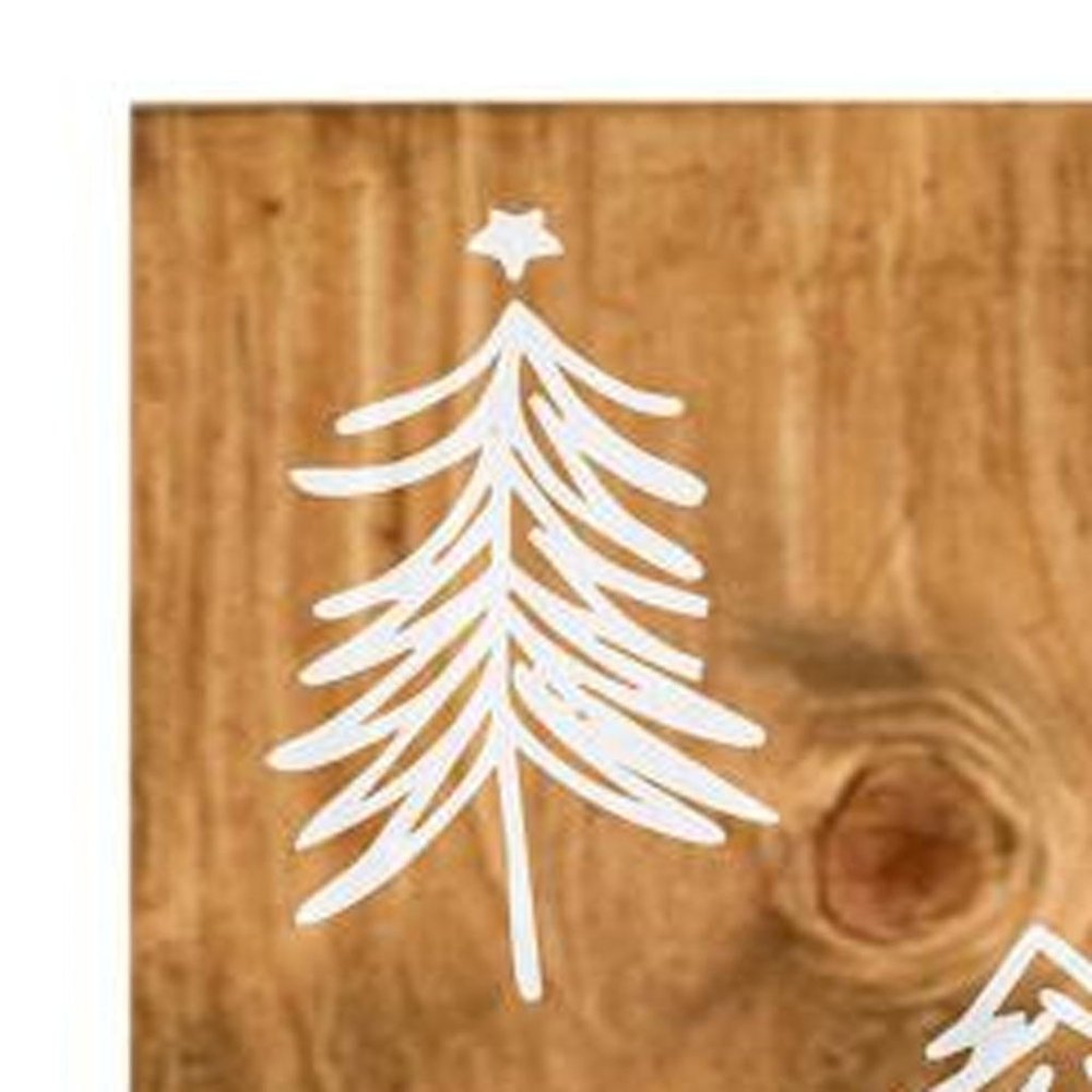 47" Tan And White Solid Wood Christmas Christmas Trees Porch Sign. Outdoor accessories-decor-garden-game isolated on a plain white background, showing a wood surface.