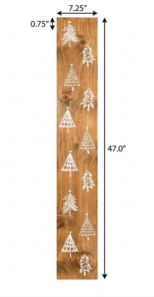 47" Tan And White Solid Wood Christmas Christmas Trees Porch Sign. Outdoor accessories-decor-garden-game isolated on a plain white background, showing a wood surface.