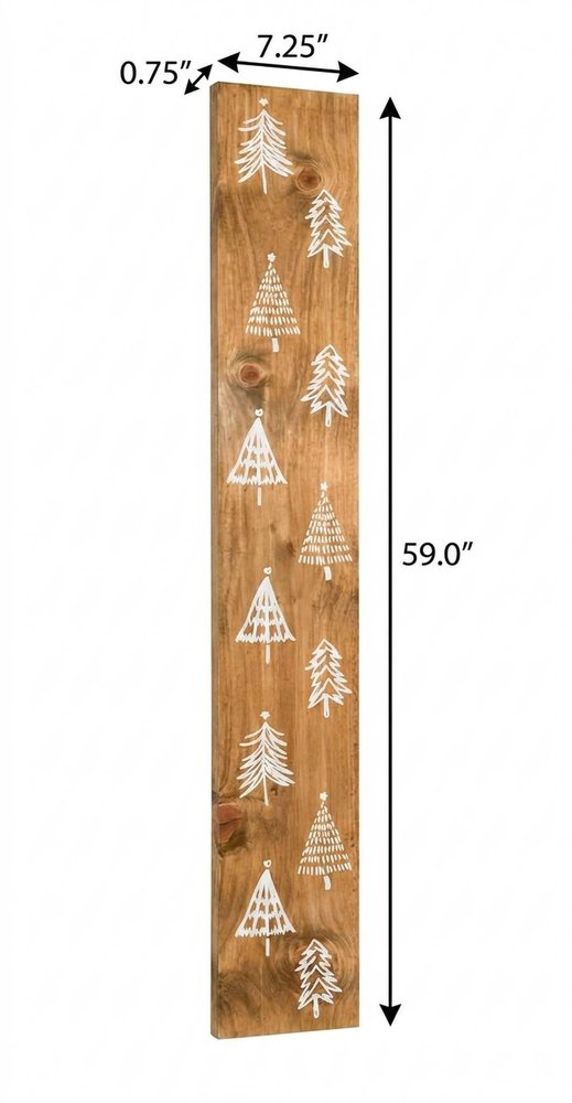 59" Natural And White Solid Wood Christmas Christmas Trees Porch Sign