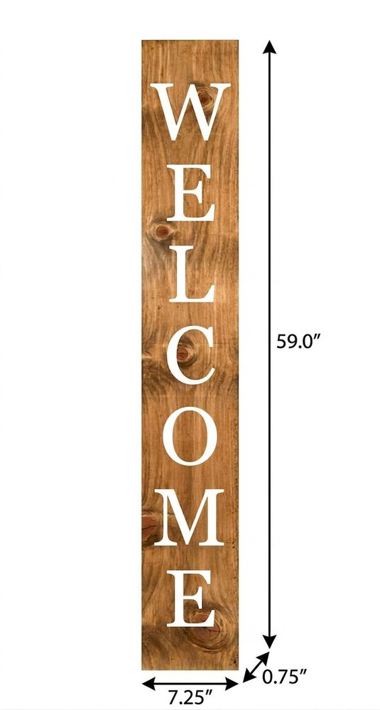 59" Natural And White Solid Wood Welcome Porch Sign
