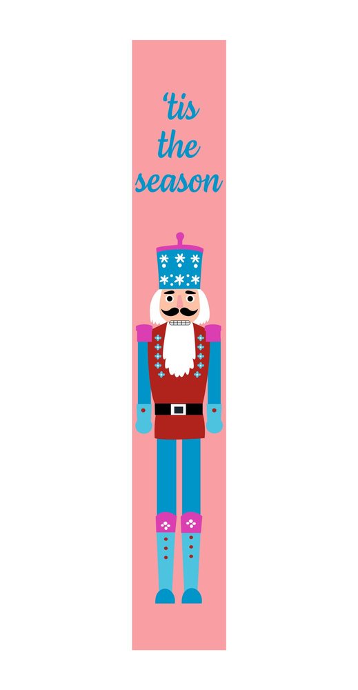 59" Blue And Pink Solid Wood Tis The Season Christmas Nutcracker Porch Sign