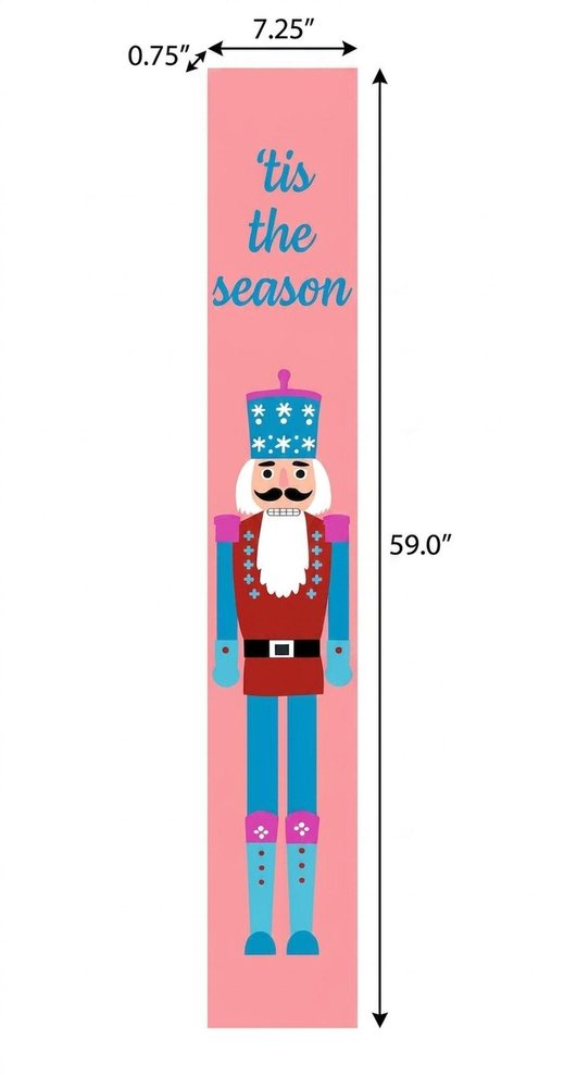 59" Blue And Pink Solid Wood Tis The Season Christmas Nutcracker Porch Sign