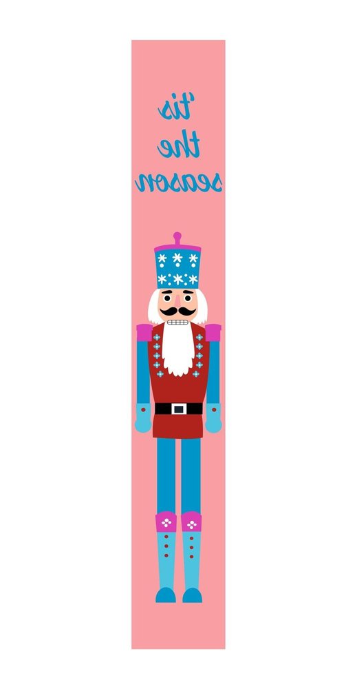 59" Blue And Pink Solid Wood Tis The Season Christmas Nutcracker Porch Sign. Outdoor accessories-decor-garden-game isolated on a plain white background, showing a blue wood surface.