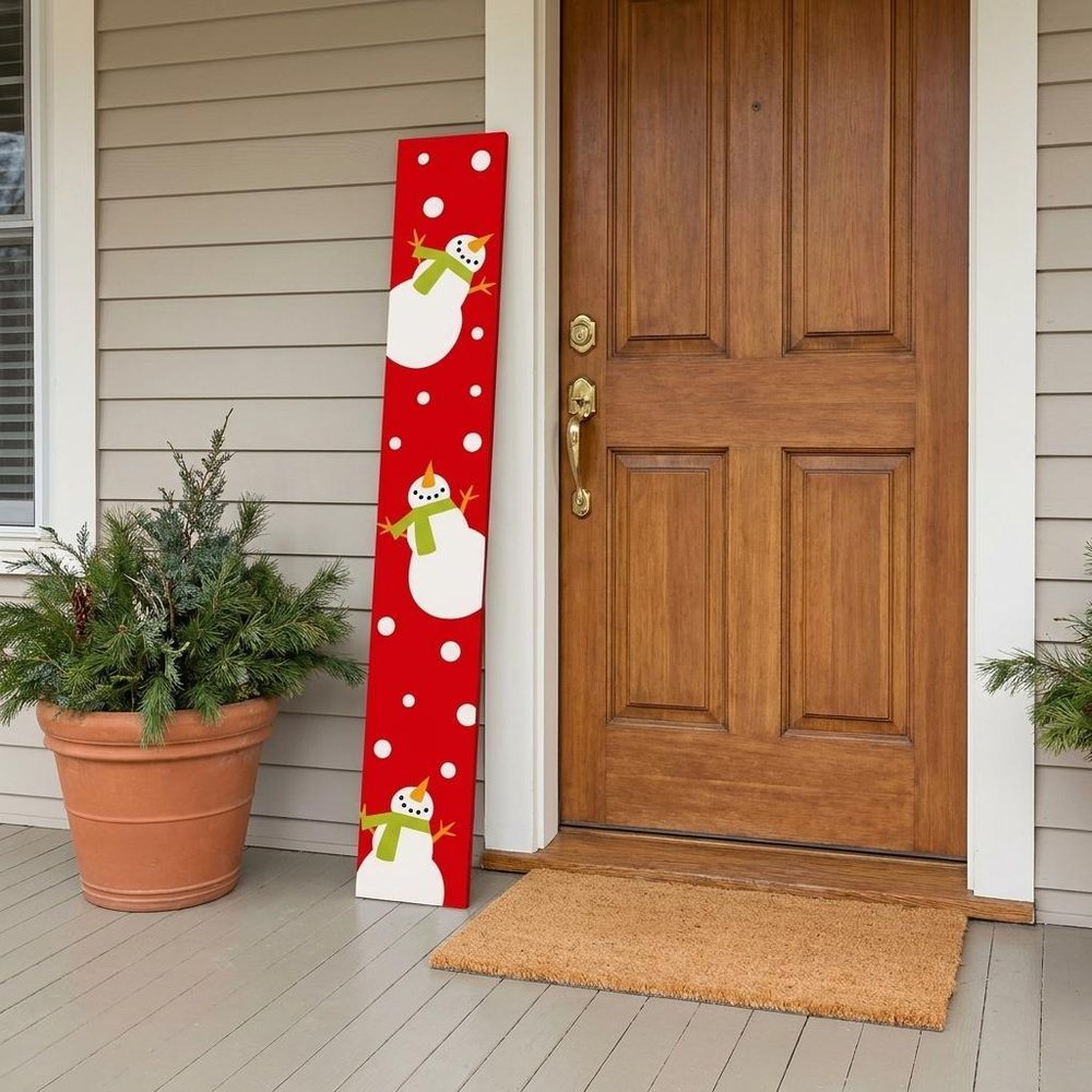 59" Red And White Solid Wood Snowman Porch Sign