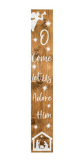 59" Natural And White Solid Wood Christmas Nativity Porch Sign. Outdoor accessories-decor-garden-game isolated on a plain white background, showing a white wood surface.