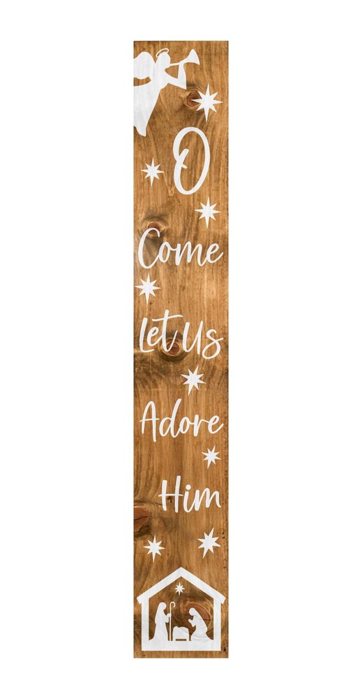 59" Natural And White Solid Wood Christmas Nativity Porch Sign