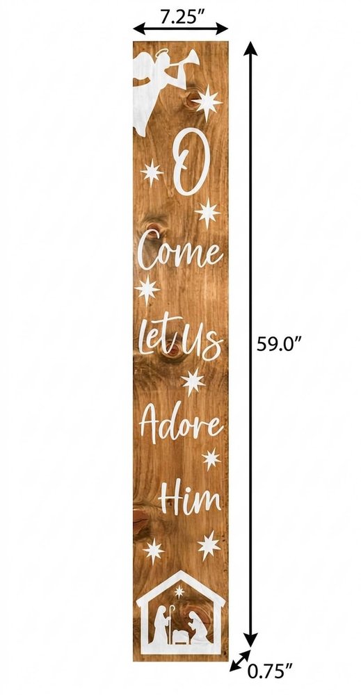 59" Natural And White Solid Wood Christmas Nativity Porch Sign