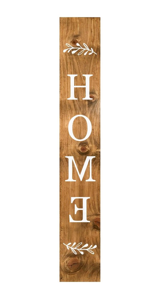 59" Natural And White Solid Wood Home Porch Sign. Outdoor accessories-decor-garden-game isolated on a plain white background, in a tan wood finish.