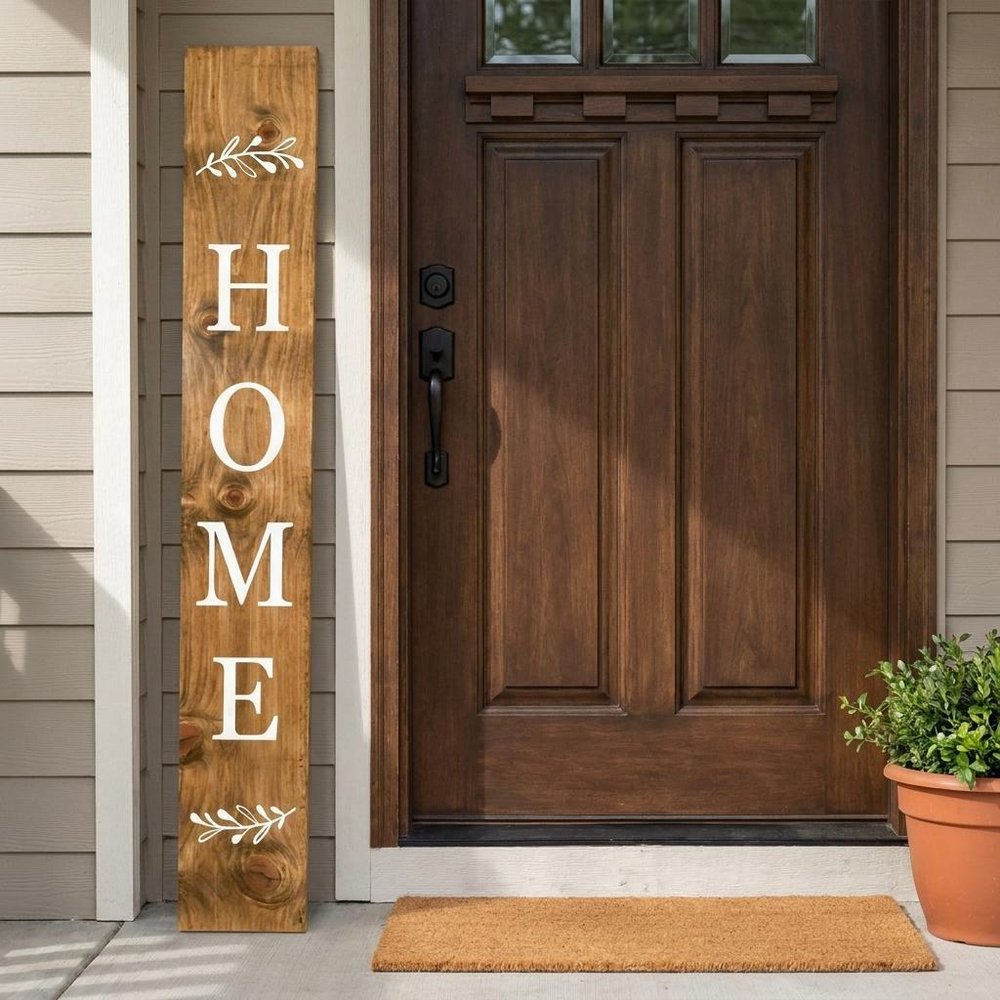 59" Natural And White Solid Wood Home Porch Sign