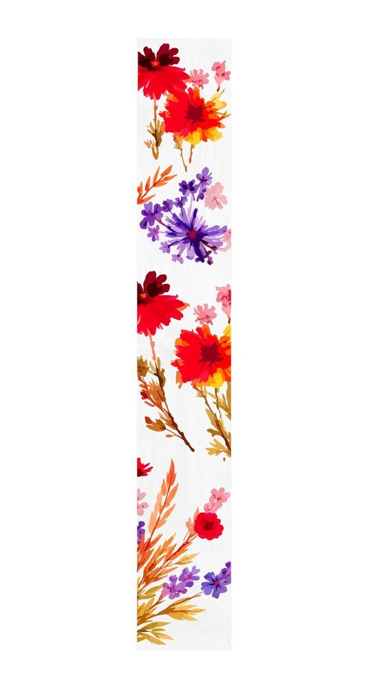 47" White Red And Purple Solid Wood Floral Bouquet Porch Sign. Outdoor accessories-decor-garden-game isolated on a plain white background, showing a red wood surface.