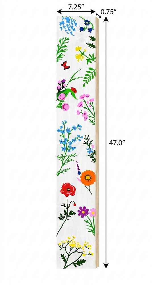 47" White Blue And Green Solid Wood Floral Bouquet Porch Sign
