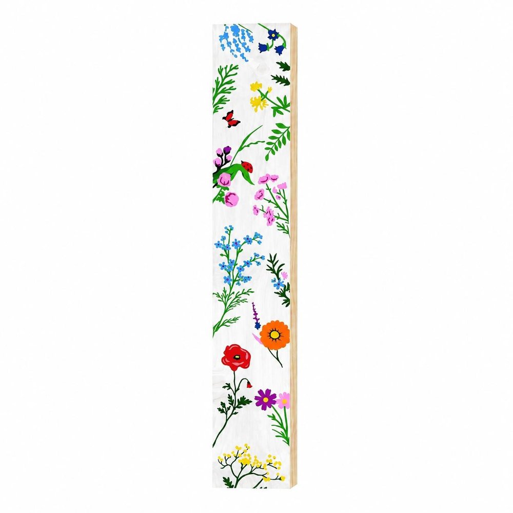 47" White Blue And Green Solid Wood Floral Bouquet Porch Sign. Outdoor accessories-decor-garden-game isolated on a plain white background, finished in white wood.
