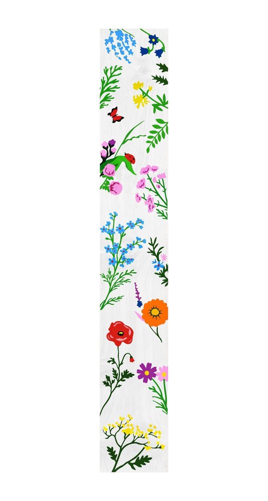 47" White Blue And Green Solid Wood Floral Bouquet Porch Sign. Outdoor accessories-decor-garden-game isolated on a plain white background, in a white wood finish.