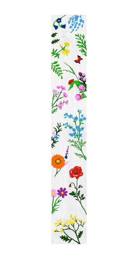 47" White Blue And Green Solid Wood Floral Bouquet Porch Sign. Outdoor accessories-decor-garden-game isolated on a plain white background, finished in white wood.