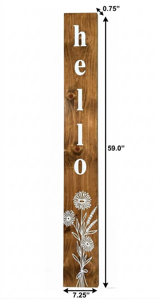 59" Natural And White Solid Wood Wildflowers Hello Porch Sign