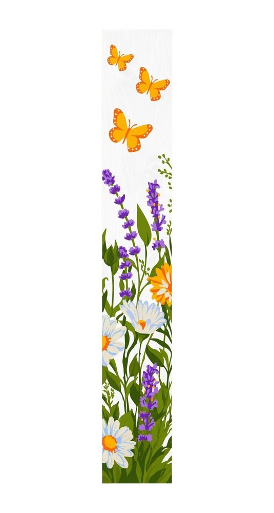 47" White Green And Yellow Solid Wood Daisies Porch Sign. Outdoor accessories-decor-garden-game isolated on a plain white background, finished in white wood.