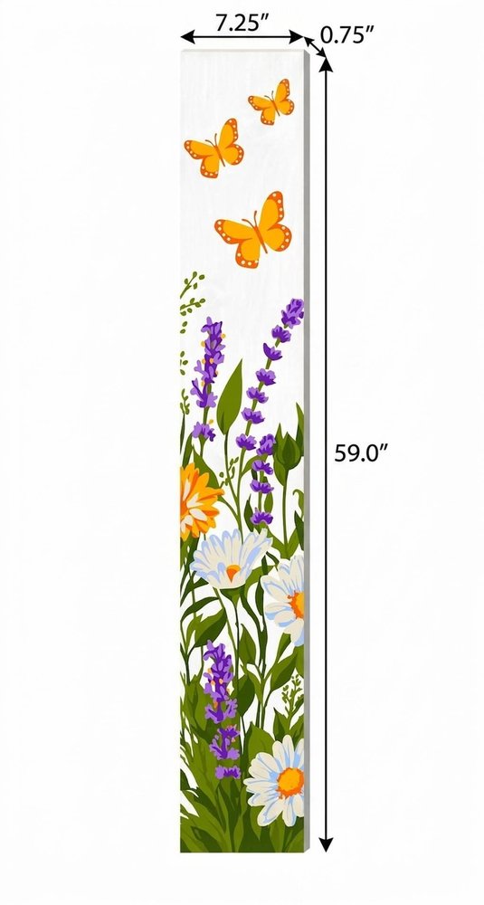 47" White Green And Yellow Solid Wood Daisies Porch Sign. Outdoor accessories-decor-garden-game isolated on a plain white background, showing a white wood surface.
