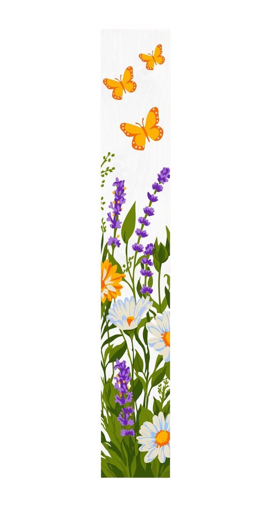 47" White Green And Yellow Solid Wood Daisies Porch Sign. Outdoor accessories-decor-garden-game isolated on a plain white background, in a white wood finish.