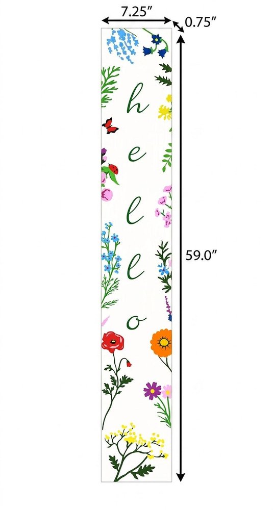 59" Green And White Solid Wood Floral Bouquet Hello Porch Sign
