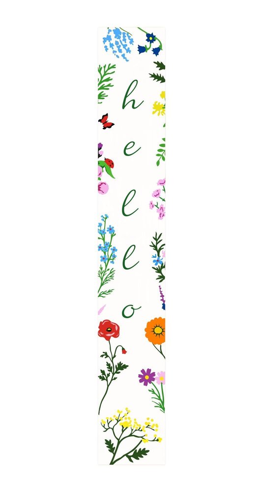 59" Green And White Solid Wood Floral Bouquet Hello Porch Sign