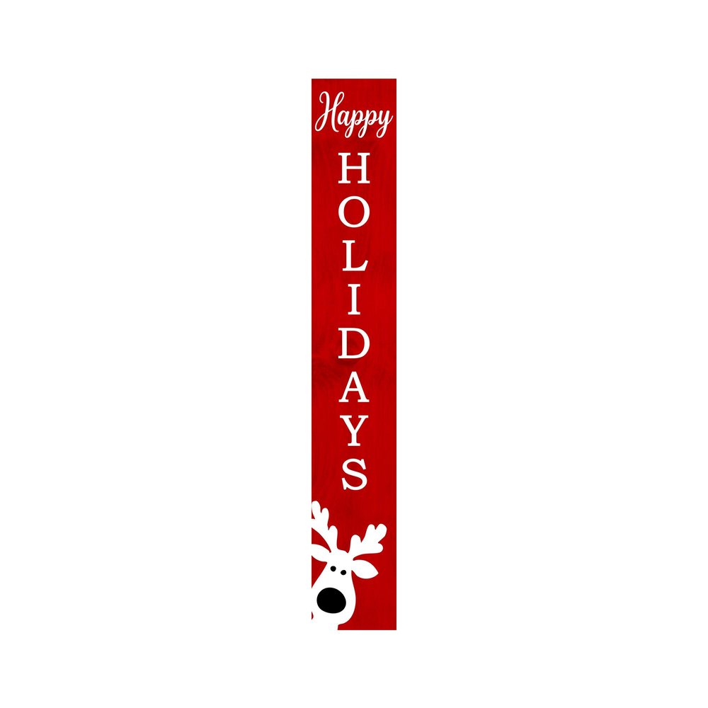 59" Red And White Solid Wood Happy Holidays Christmas Reindeer Porch Sign