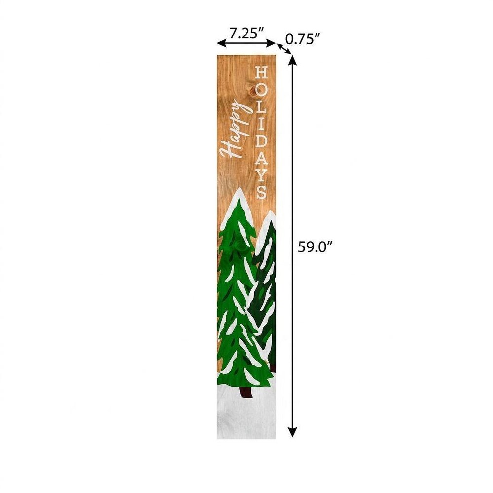 59" Green Natural And White Solid Wood Happy Holidays Christmas Christmas Trees Porch Sign