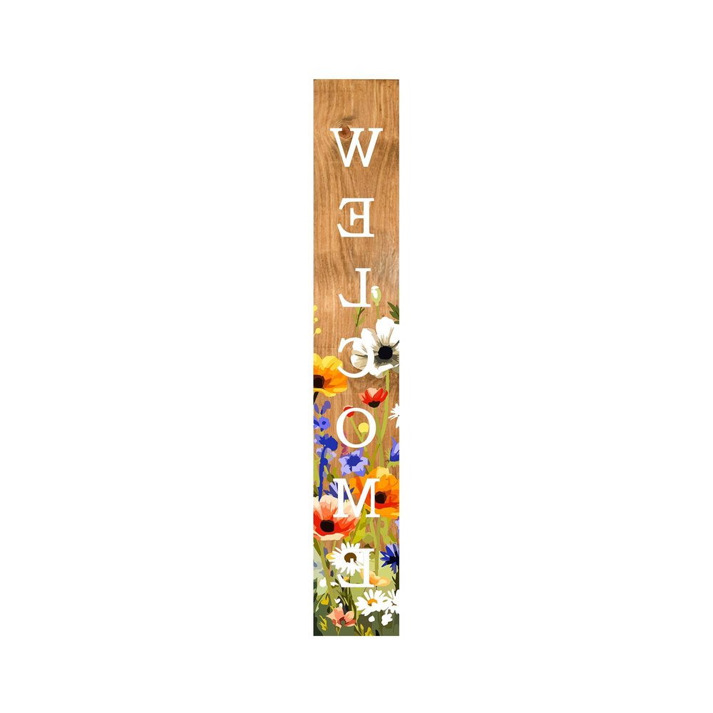 59" Green Natural And White Solid Wood Welcome Porch Sign
