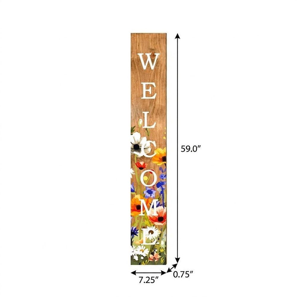 59" Green Natural And White Solid Wood Welcome Porch Sign