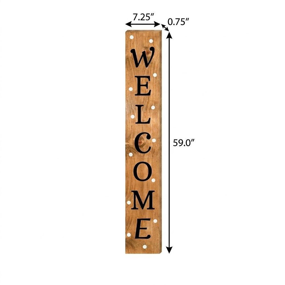 59" Black Natural And White Solid Wood Welcome Porch Sign - SKU 748963