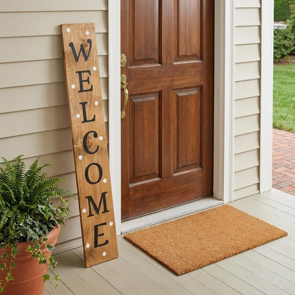 59" Black Natural And White Solid Wood Welcome Porch Sign - SKU 748963