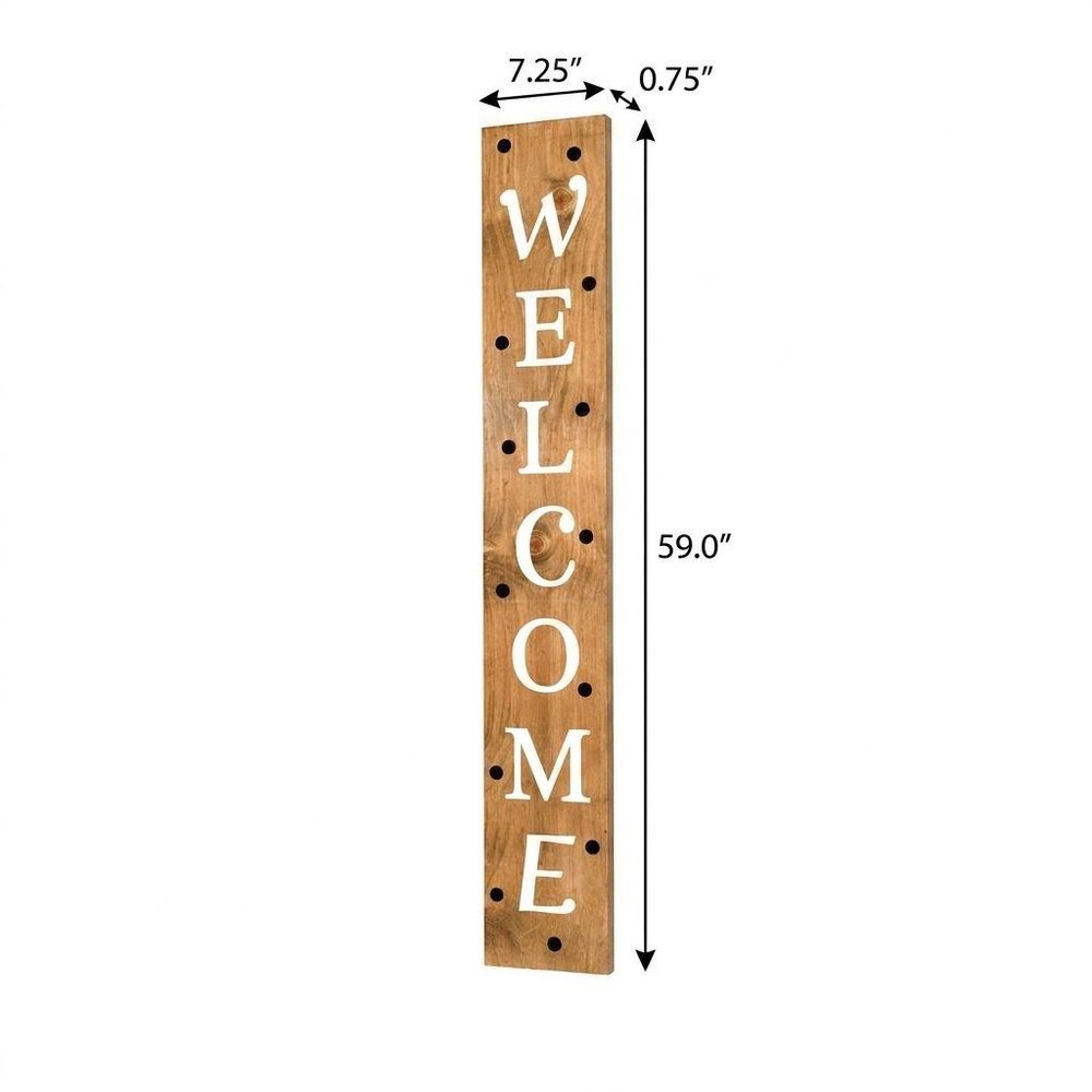 59" Black Natural And White Solid Wood Welcome Porch Sign - SKU 748965