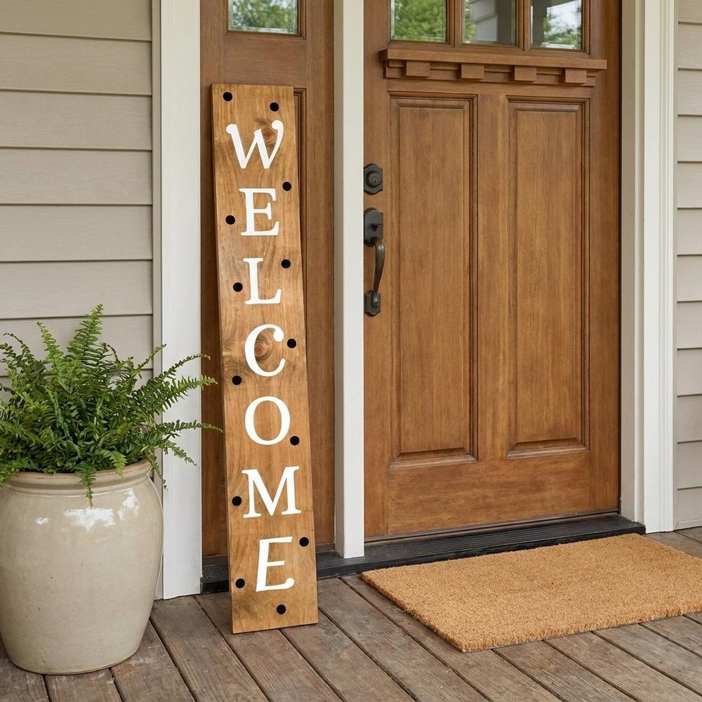59" Black Natural And White Solid Wood Welcome Porch Sign - SKU 748965