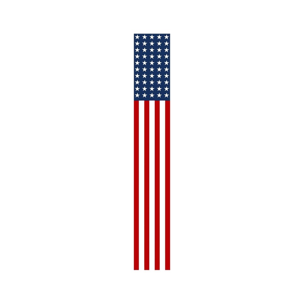 59" Red White And Blue Stars And Stripes Solid Wood Porch Sign. Outdoor accessories-decor-garden-game isolated on a plain white background, showing a blue wood surface.