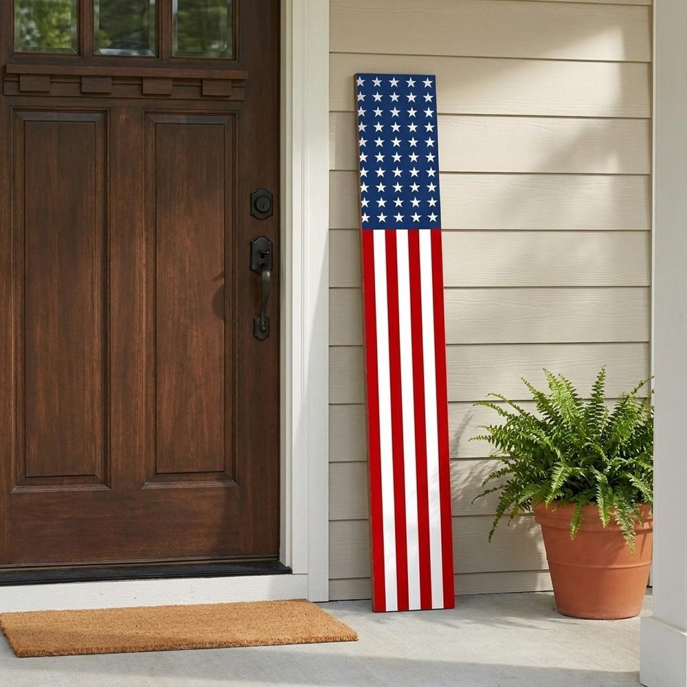 59" Red White And Blue Stars And Stripes Solid Wood Porch Sign