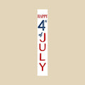 Close-up of 59" Red White And Blue Solid Wood Happy July 4th Porch Sign showing the white wood texture.