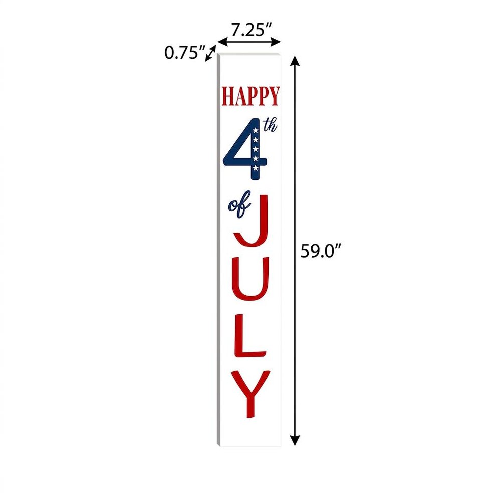 59" Red White And Blue Solid Wood Happy July 4th Porch Sign