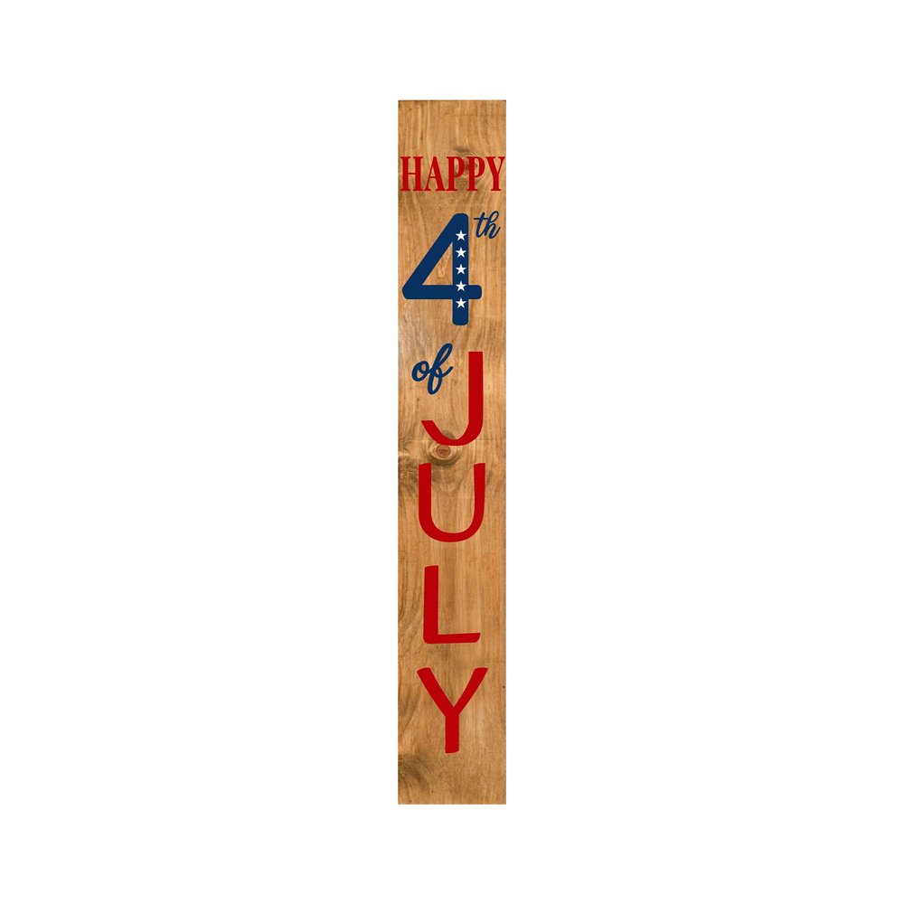 59" Natural Red White And Blue Solid Wood Happy July 4th Porch Sign